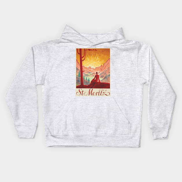 Summer in St. Moritz, Switzerland - Vintage Travel Poster Design Kids Hoodie by Naves